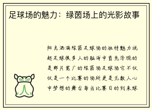 足球场的魅力：绿茵场上的光影故事
