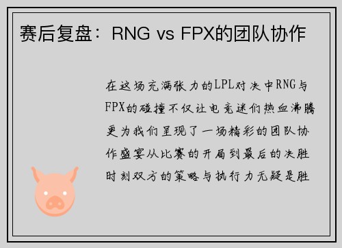 赛后复盘：RNG vs FPX的团队协作