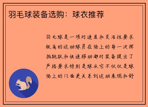 羽毛球装备选购：球衣推荐